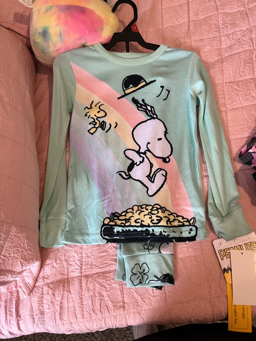 Peanuts Girls Mint Rainbow Snoopy Pajama Set